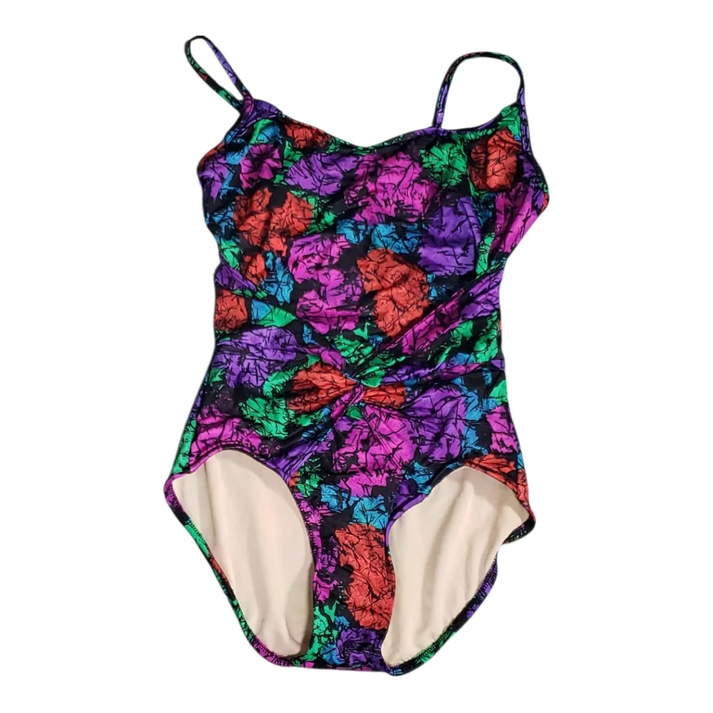 Slimsuit TM Onepiece Swimsuit 14 80s Neon Maximal Rouched Waist Slimming Modest